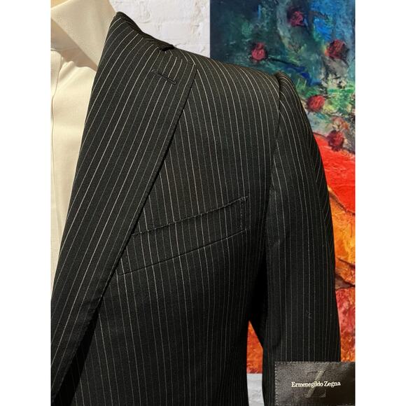 Ermenegildo Zegna 40R Black with Emerald Green Gray Dotted Stripe Blazer - Picture 6 of 16